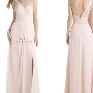 Bill Levkoff NWT One Shoulder Gown Dress Bridesmaid Maxi Dress Blush Pink 1137